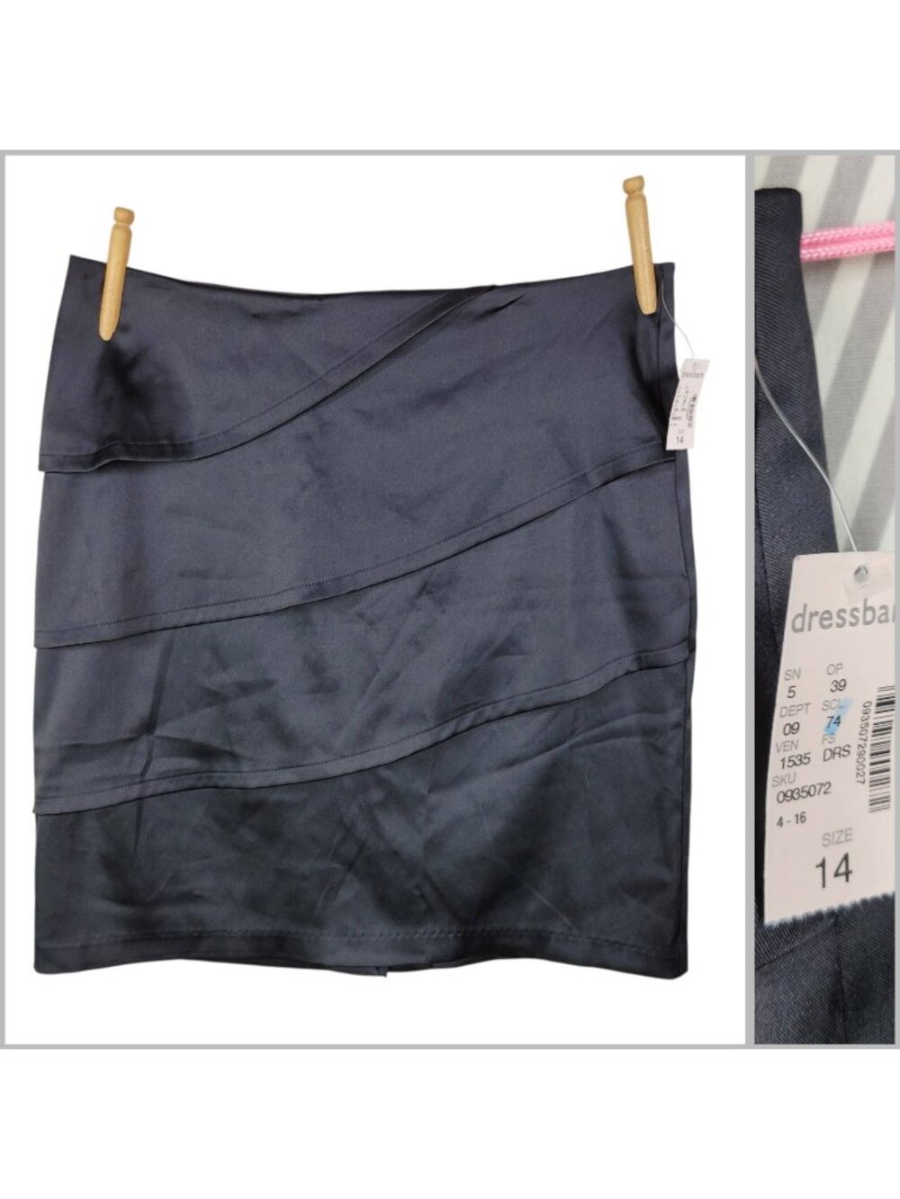 NEW Dressbarn Pencil Skirt size 14 Above Knee Satin Black Career Professional